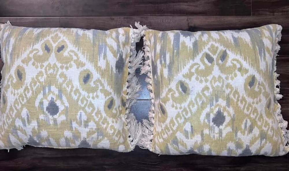 Gray and Gold Ikat Pillow Set with Tassels